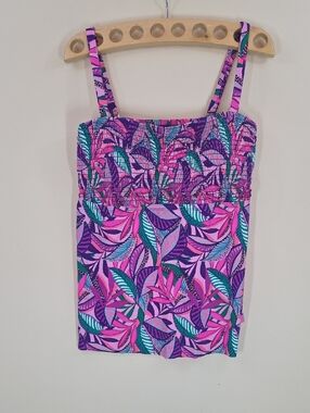 NWT Swimsuits For All Smocked Bandeau Tankini Top Size 20 Tropical Plus Size